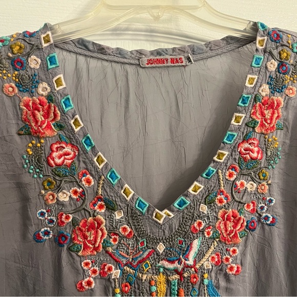 Johnny Was Charcoal Blouse with Colorful Embroidery - Picture 4 of 9